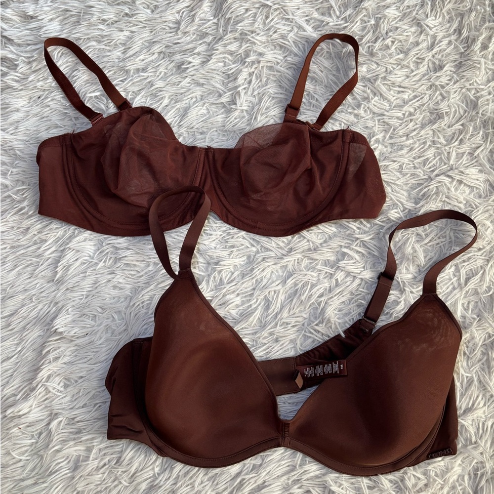 SKIMS Ultra Fine Mesh Underwire Scoop Bra Mahogany- Balconette bra BUNDLE X2 44a